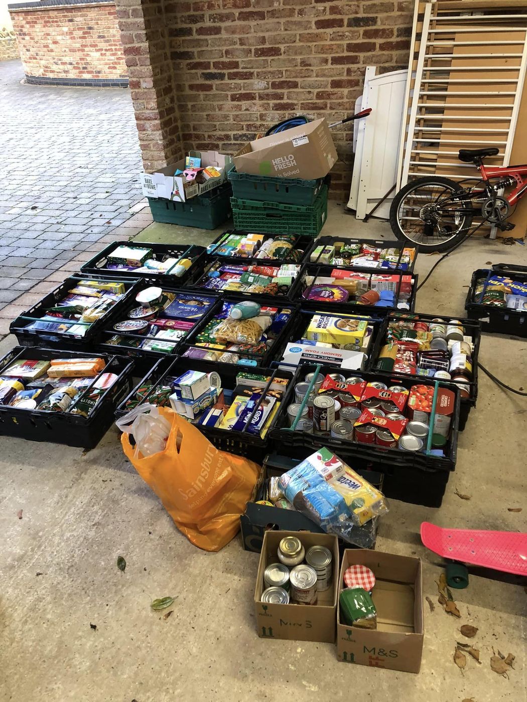Crates of fresh produce ready for the Olney is Kind foodbank