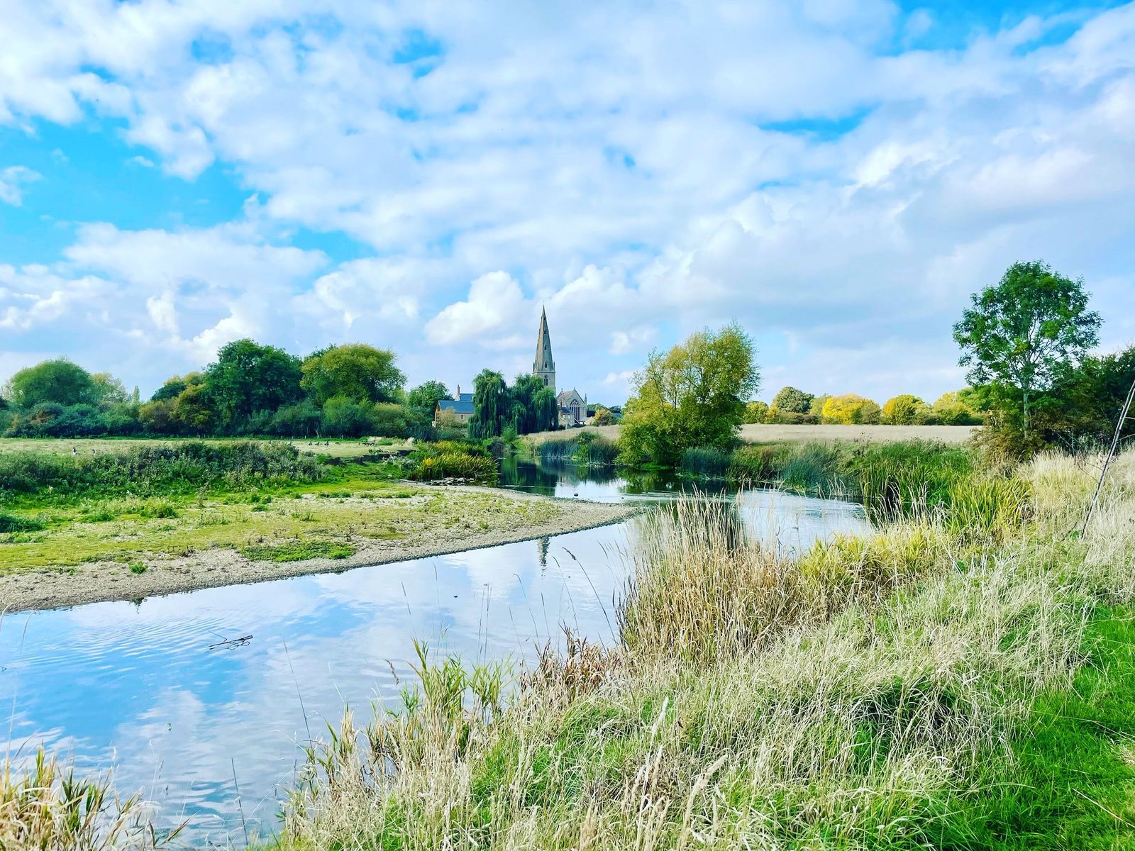 The church and the river at Olney on a bright morning